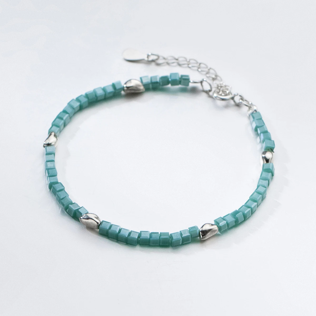 Modian Genuine 925 Sterling Silver Green Crystal Gift Square Adjustable Bracelet For Women Elegant Luxury Fine Party Jewelry