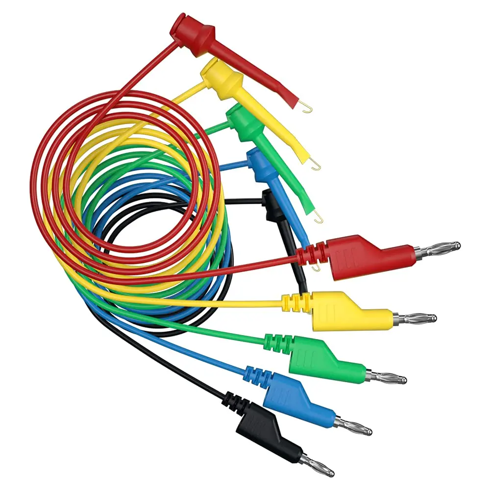 5pcs Multi-Meter Test Leads 4mm Stackable Banana Plug to Test Hook Clips Flexible Cable Jumper Wire Line for Electrical Testing