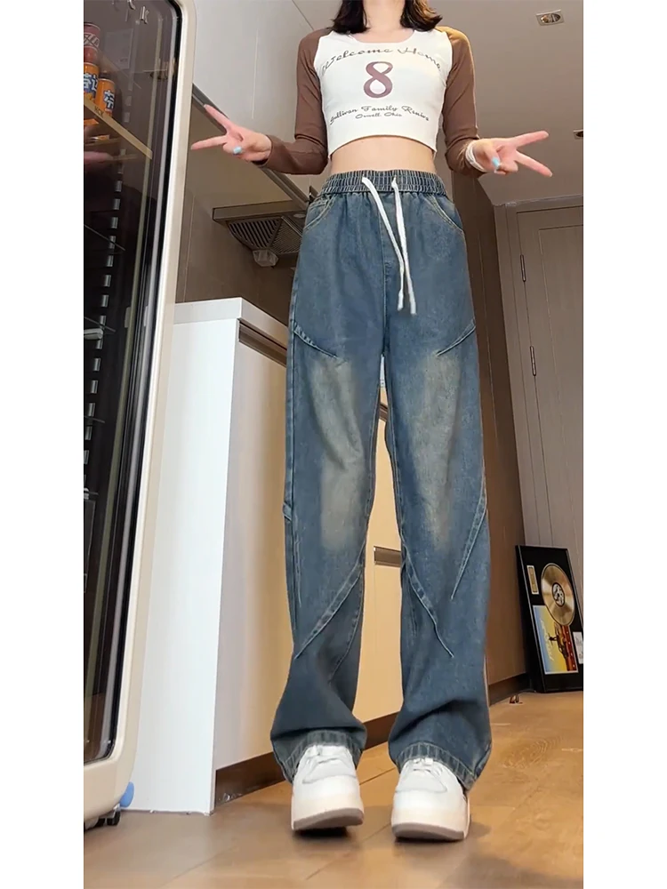 

Retro Waed Deconstructed Men's Jeans Loose Straight Leg Workwear Long Trousers American High Street Spring Autumn Vibe