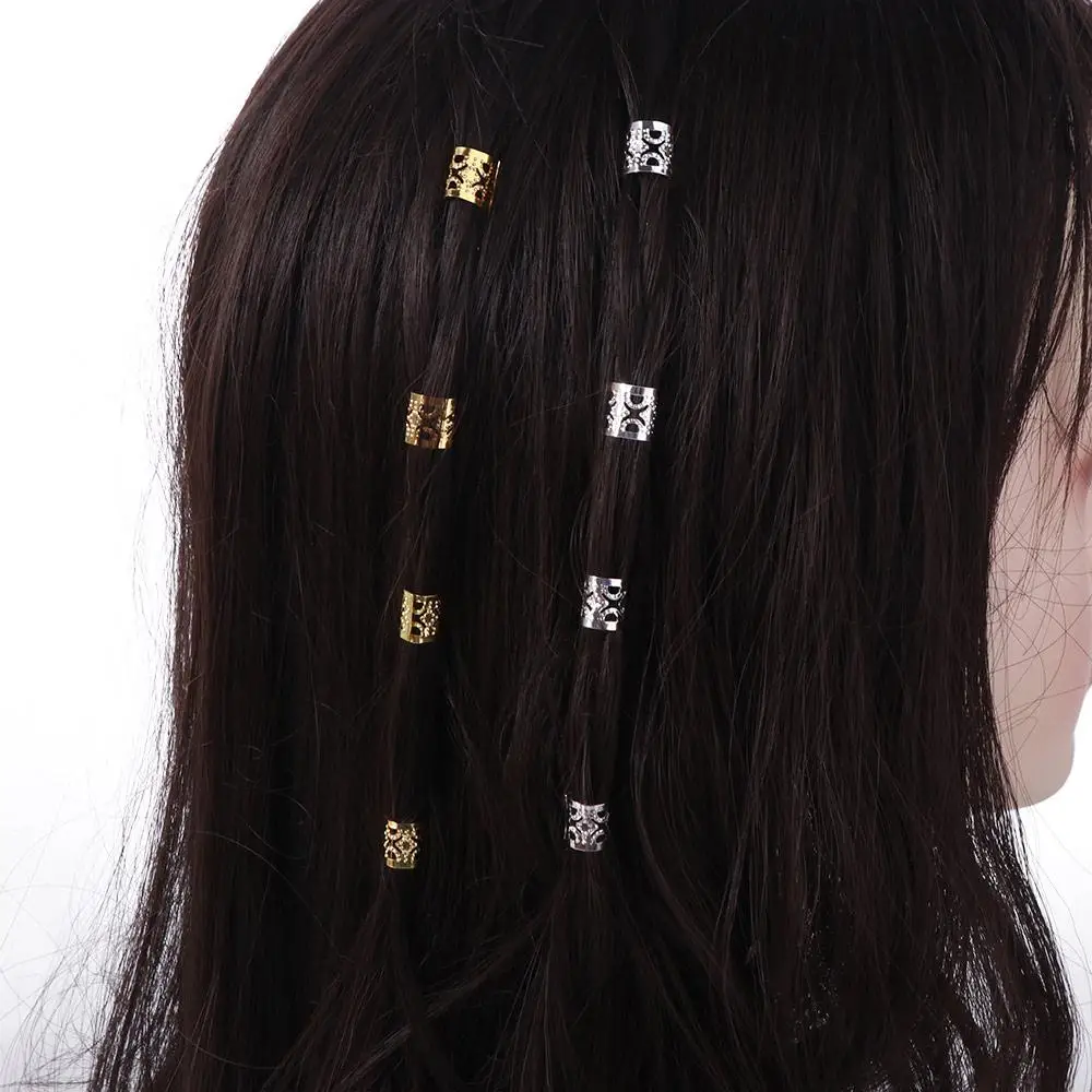 60 قطعة أقفال الرهبة الجوف خارج الشعر الدائري المعادن الكفة كليب الذهب والفضة المجدل الخرز أغطية الرأس سحر الشعر جديلة أنابيب