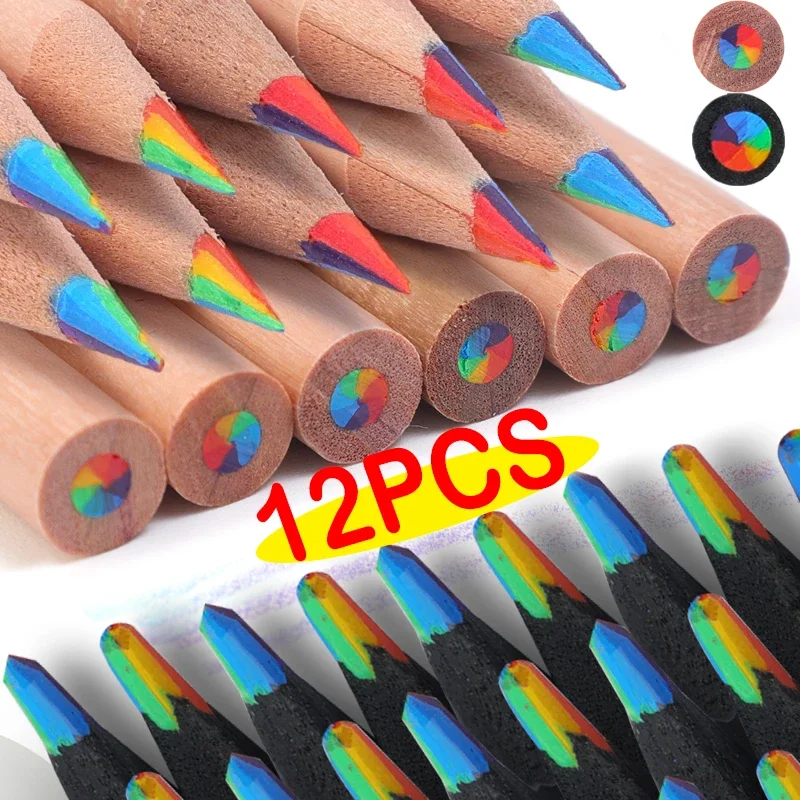 1-12Pcs Creative 7 Color Rainbow Pencils Art Supplies for Drawing Coloring Sketching Stationary Wooden Multicolored Pencils