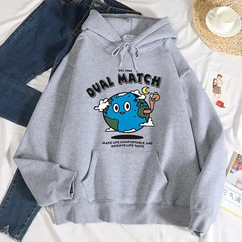 

Dual Match Turtle Planet printing Sweatshirts Woman Autumn Warm Hoodies Casual Loose Pullover Fashion Fleece Comfortable Clothes