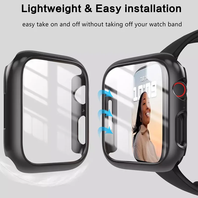 Tempered Glass+cover For Apple Watch Accessories 45mm 41mm 42-40-44mm Screen Protector for Apple watch Case series 9 7 8 5 6 SE