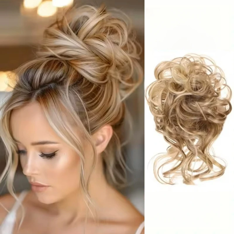 

Fluffy Curly Synthetic Claw Clip Ponytail Extensions With Grab Clip Messy Chignon Updo Ponytail Hairpiece Suitable for Daily Use