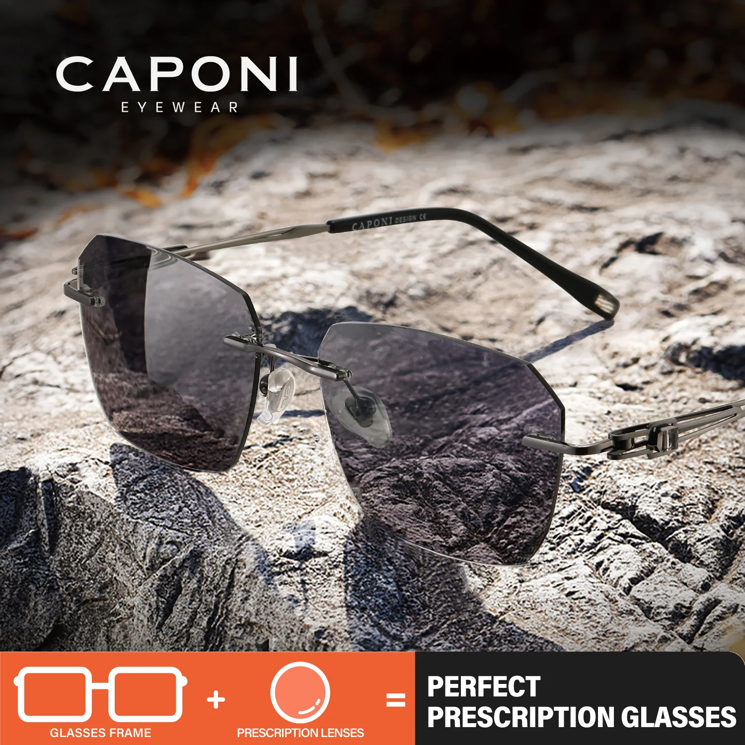 CAPONI Prescription Man Sunglasses Polarized Myopia Pure Titanium  Sunglasses Progressive Photochromic Reading Shades PJ23503