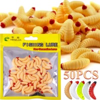 50Pcs/bag Soft Bait Fake Breadworms Earthworms 2.4cm Red Soft Worms Floating Silicone Artificial Worms Fishing Lures Larva Baits