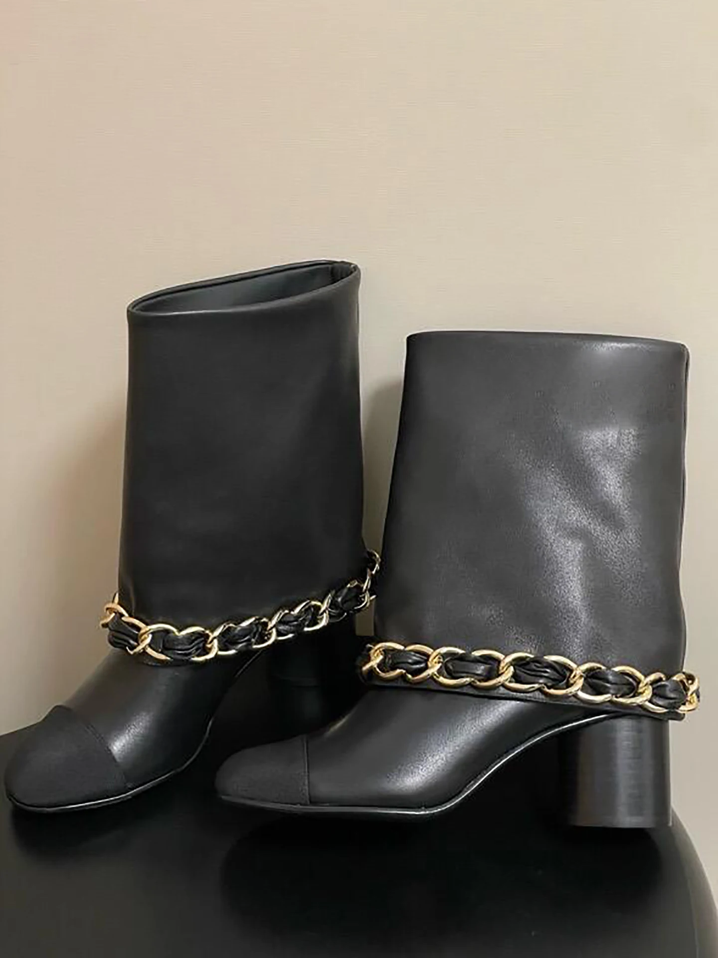 

Faionable High Heel ort Boots Women's Chain Detailing Pearlescent Leather Look Autumn Winter New Sle Knee High Boots