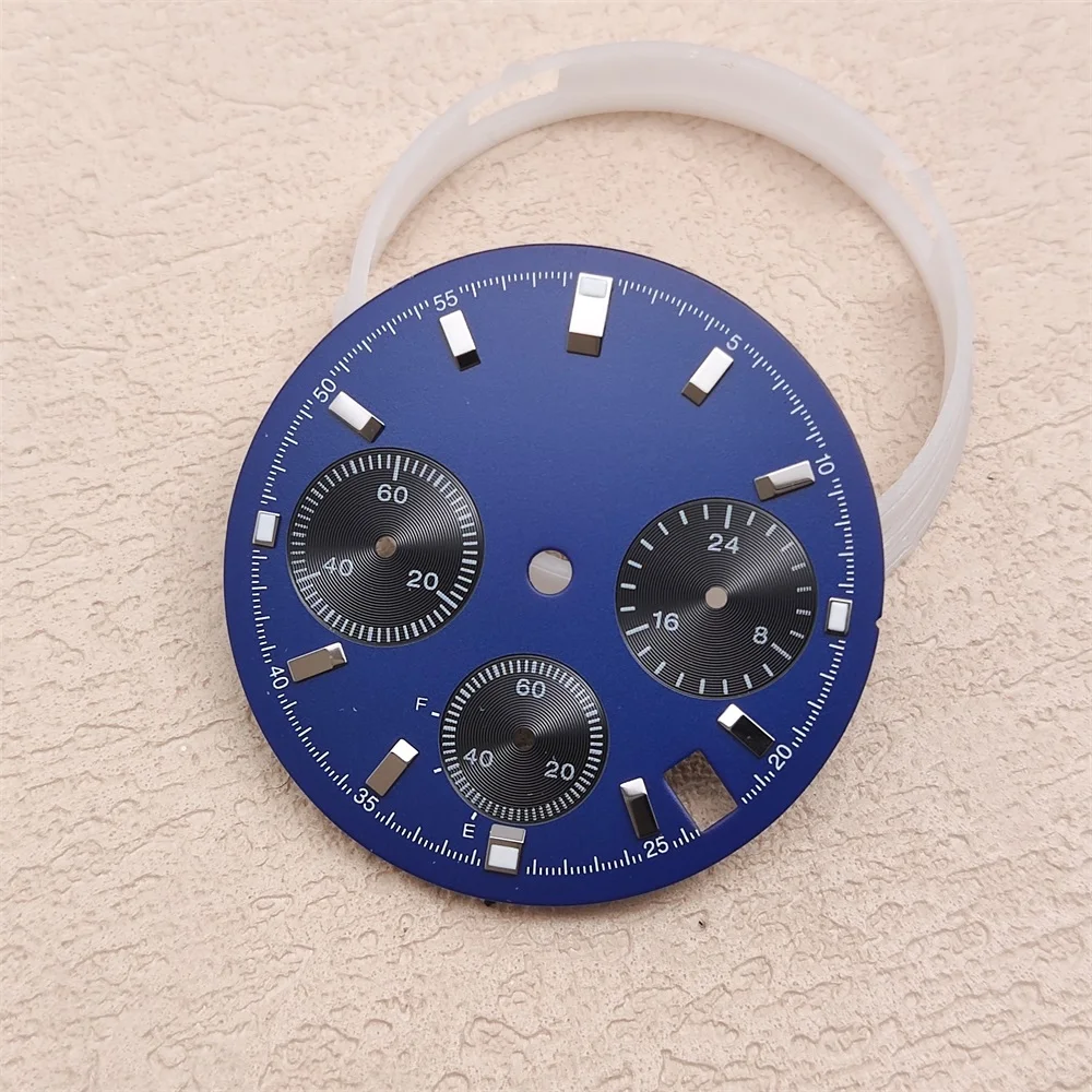 Vk63 dial 29.5mm verde luminoso enfrenta cronógrafo relógios acessórios caixa preta e mãos movimento de quartzo peças relógio