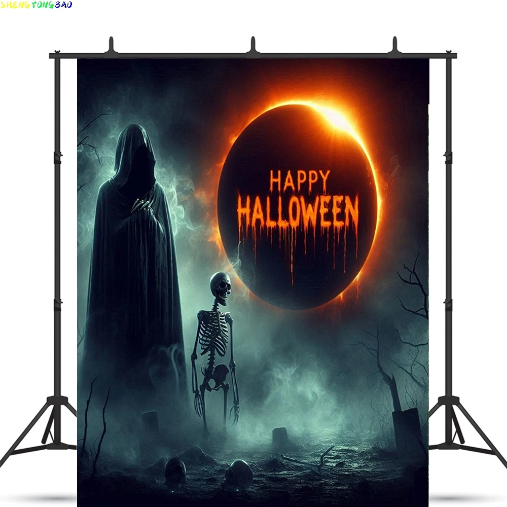 Happy Halloween Party Backdrop Full Moon Scary Night Castle Graveyard Forest Bats Pumpkin Lantern  Photography Background JS-1