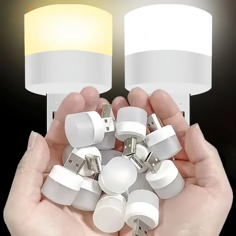 5/10pcs Portable USB Plug Light Plastic Super Bright Mini LED Night Light Power Bank Book Lamp Round Reading Eye Protection Lamp