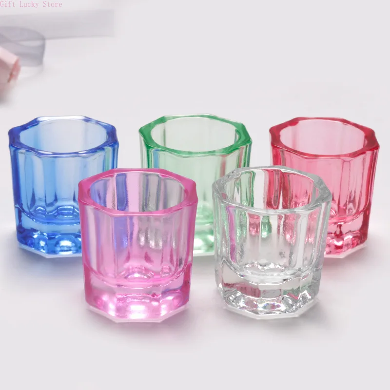 Plato Dappen de polvo acrílico de cristal, taza para uñas, tazón para cepillos de lavado, herramientas para decoración de uñas