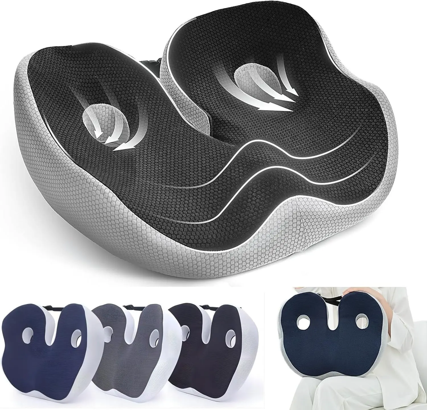 Coccyx Cushion for Tailbone Pain, Adjustable Memory Foam Sit Bone Relief Seat Cushion, Ergonomic Seat Cushion