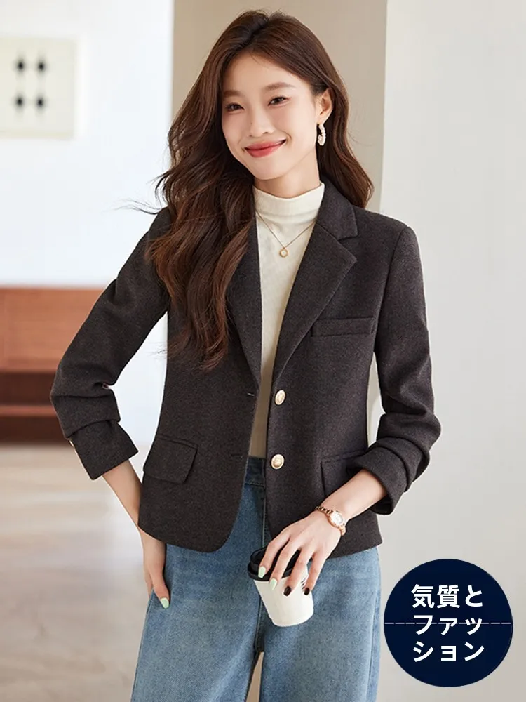 Caramel Short Thickened Autumn Winter Short Suit Jacket for Women Commute Style Office Workwear Casual Interview Ready
