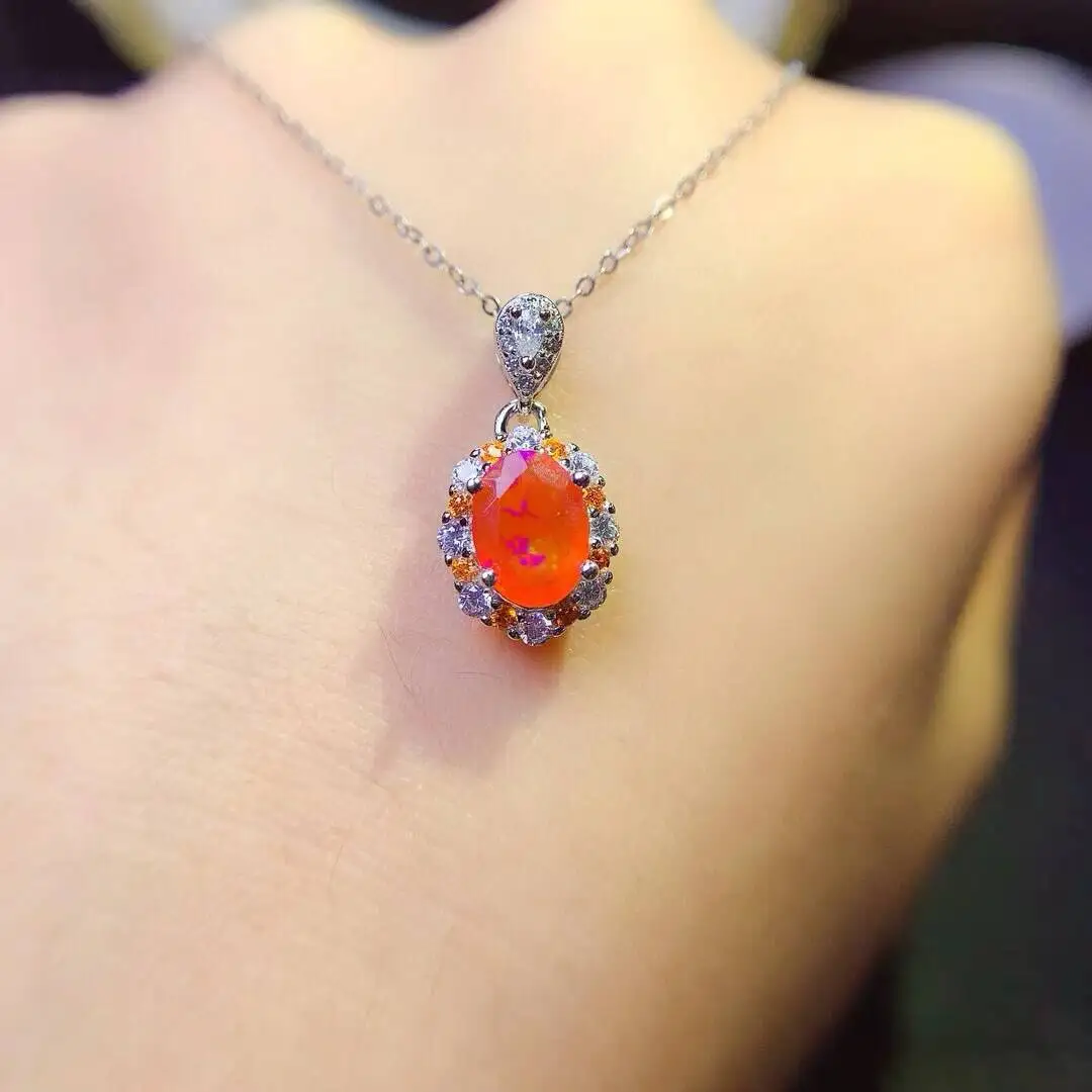 KJJEAXCMY New style Jewelry Natural Women's Opal Pendant 925 silver inlay Colorful and splendid High clarity supports detection