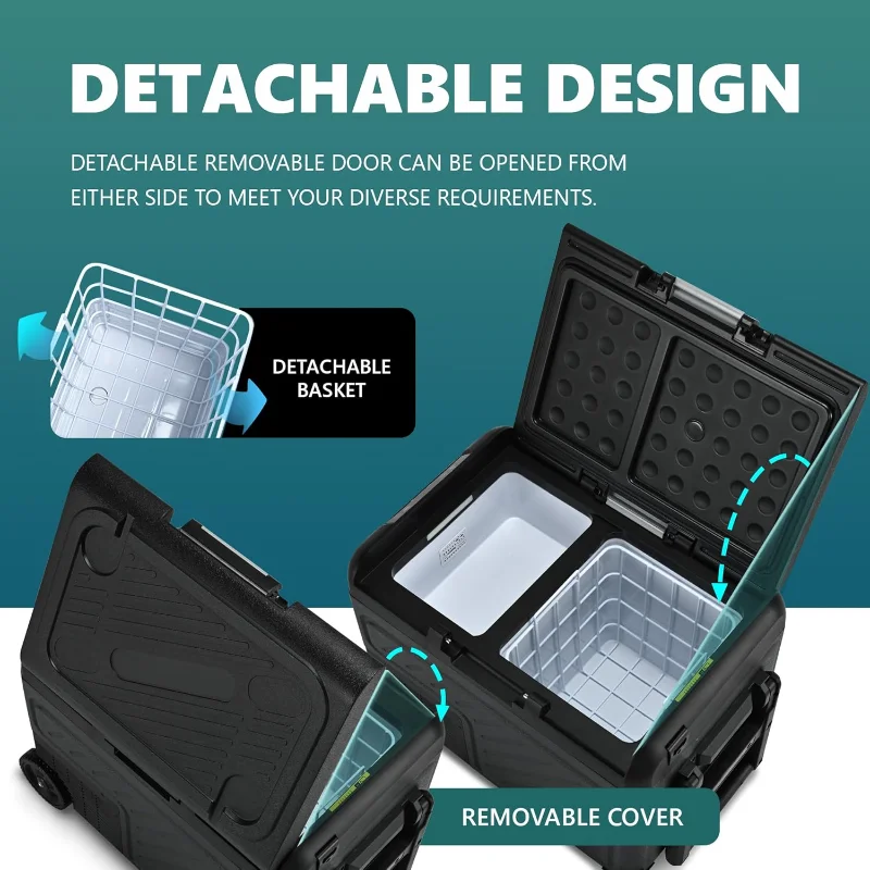 EUHOMY Frigorifero da 12 Volt, frigorifero per auto a doppia zona 49QT, dispositivo di raffreddamento elettrico 12/24 V CC e 120-240 V CA, frigorifero per auto -4 ℉ ~68 ℉