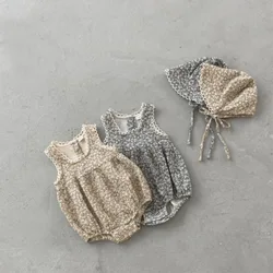 2024 Autumn New Baby Girl Sleeveless Floral Bodysuit Cute Infant Vintage Print Jumpsuit Cotton Toddler Girl Clothes 0-24M