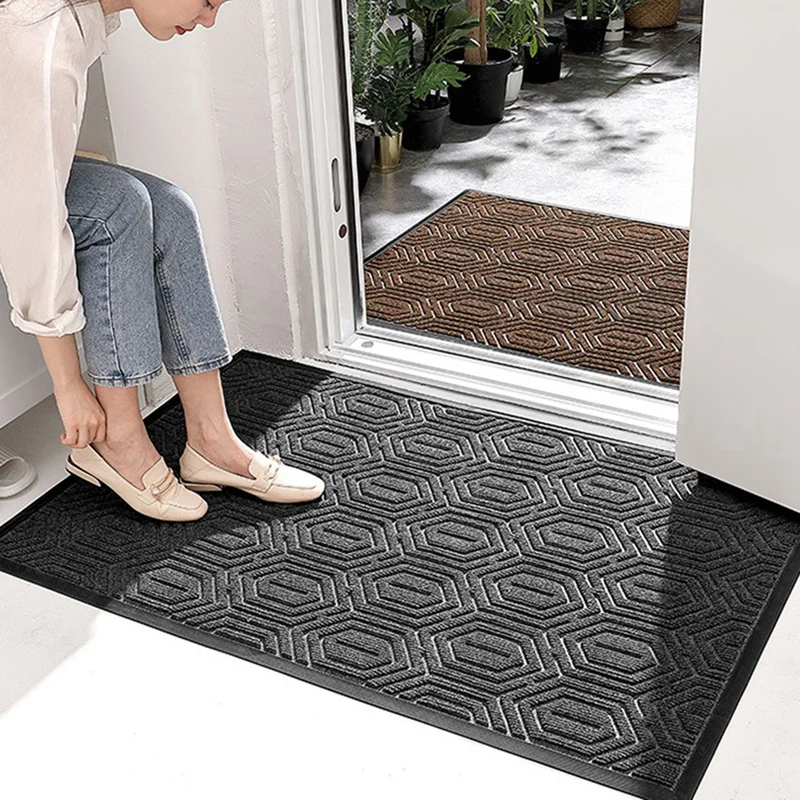 1 Piece Door Mat Outdoor Indoor Entrance Welcome Mat Stain & Fade Resistant, Low Profile, Durable Rubber