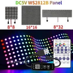 WS2812B Panel ledowy zestawy oświetleniowe indywidualnie adresowalny ekran matrycy modułu LED 8x8x16x8x32 lub USB 28 klawiszy BT pilot do muzyki