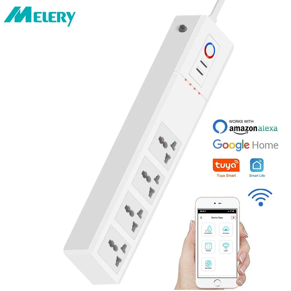 Melery Tuya WiFi Smart Power Strip Universal Outlets Plug Sockets USB Remote Voice Control Surge Protector by Alexa Google Home