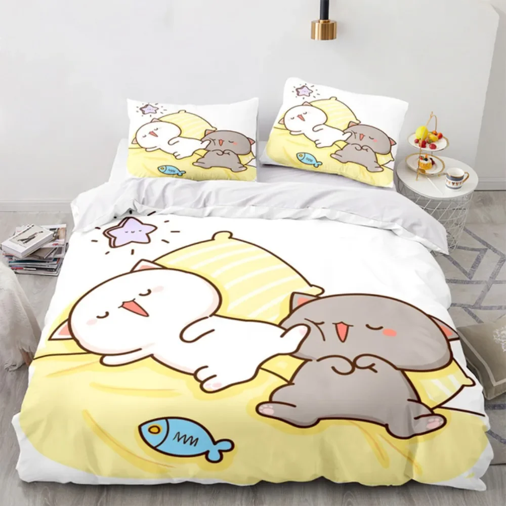 Cartoon Peach Cat Duvet Cover Goma Cute Cats Duvet Cover Interesting Cat Queen King Size for Children Girls Bedroom Decorations