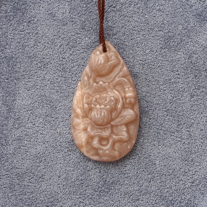 

Carved Sunstone Teardrop Pendant, Floral-Patterned Peach Gemstone, Jewelry Component 33x19x6mm-5.4g