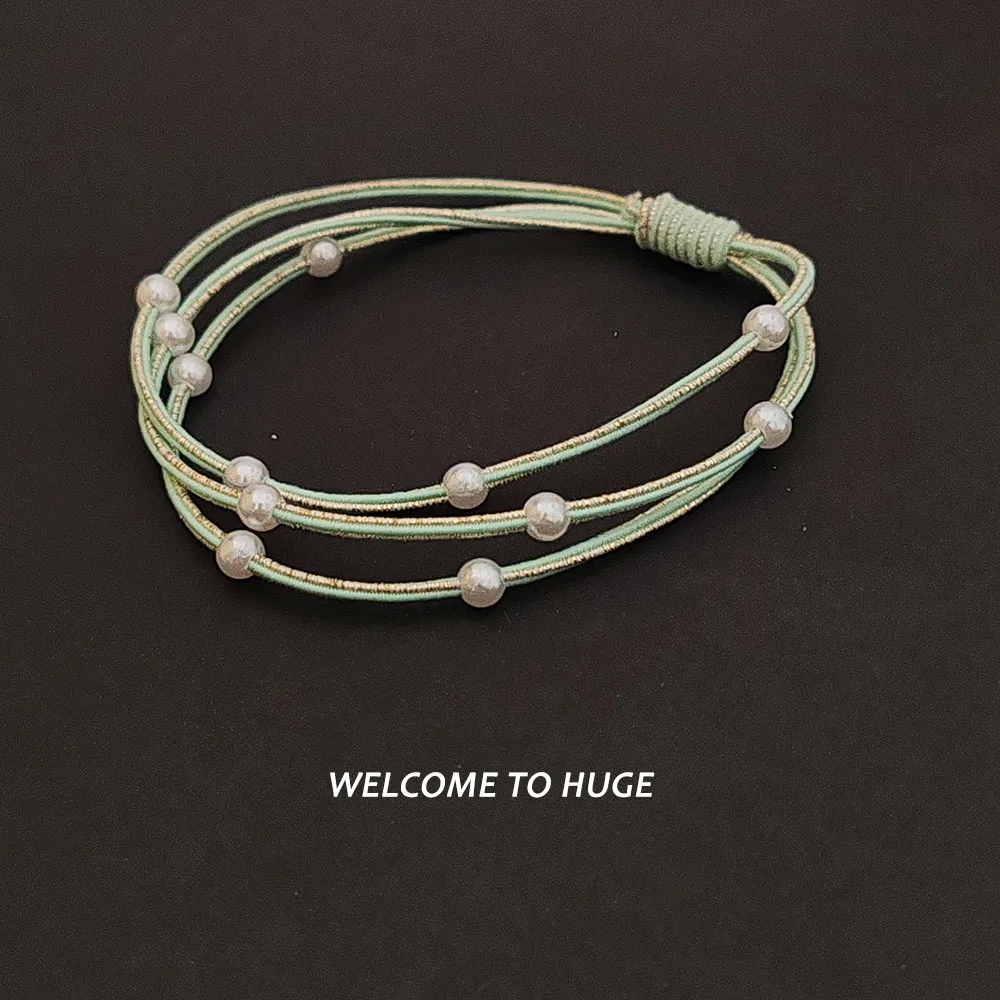 5 STÜCK Heißer Goldener Faden mit Perlen Hohe Elastizität Haargummis für Frauen Mädchen Pferdeschwanzhalter Haarschmuck – Detail 5