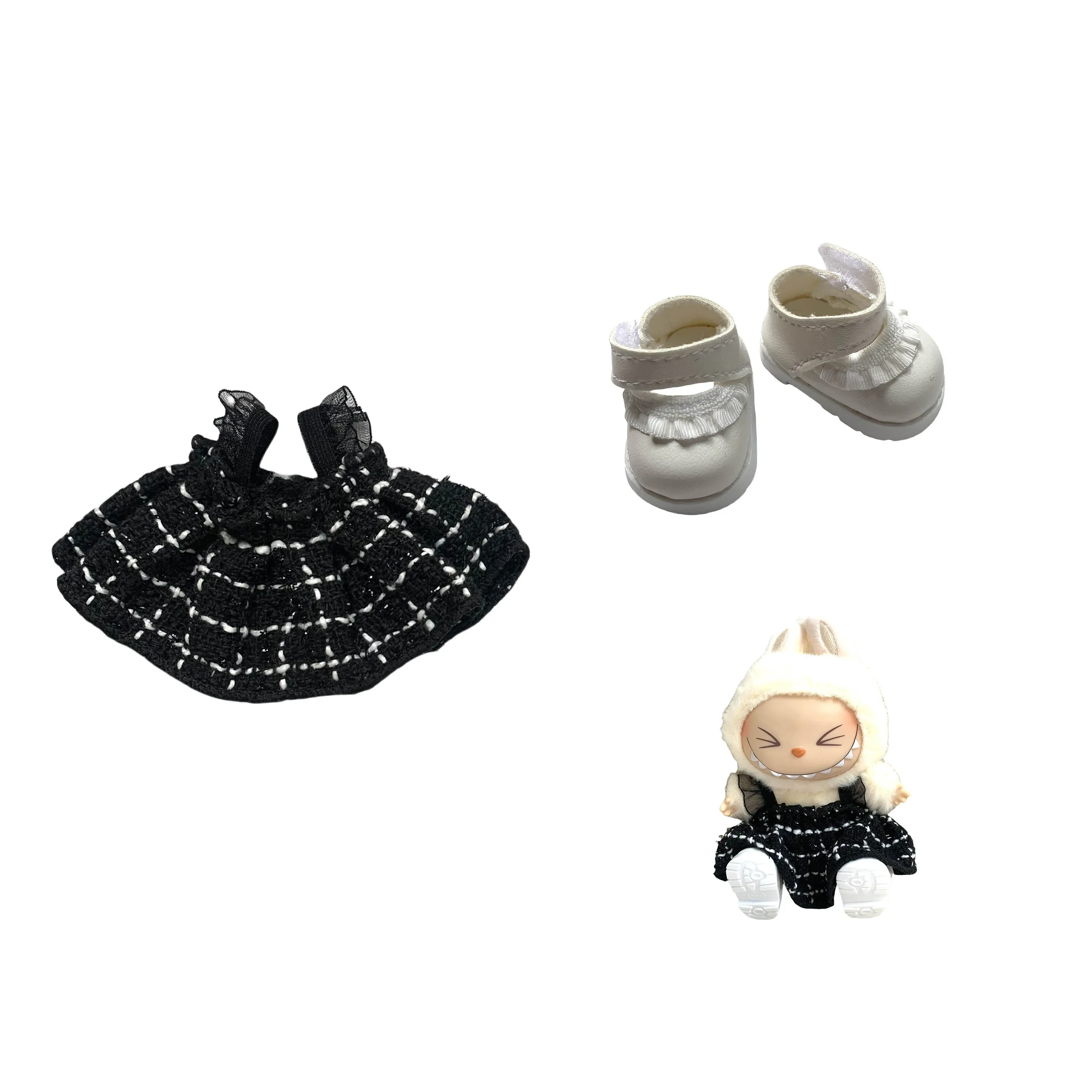 

15-17cm clothes for labubu Dress Pink leather shoes Accessories Kpop Idol EXO Clothes Decoration Glasses