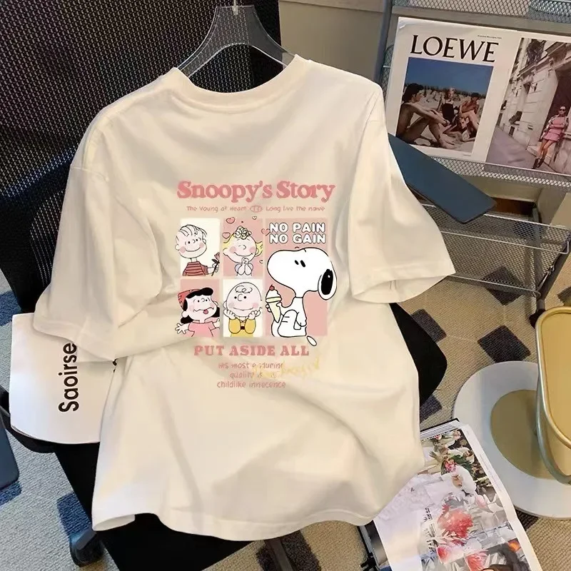 Snoopy T-shirt Cartoon Couple Print Short Sleeve Top Y2K Summer Casual Loose Porosity Street Top Girls Fashion Outdoor Clothing