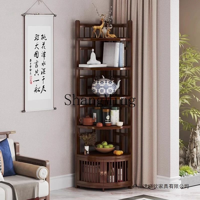 FG good-looking Corner Shelf Nanzhu Restaurant Corner Storage Wine Cabinet Locker Living Room Corner
