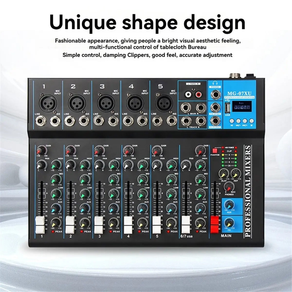 Professional 7-Channel Audio Mixer with USB MP3 Player Mixing Console of for Sound Mixing Console PC Recording EU Plug