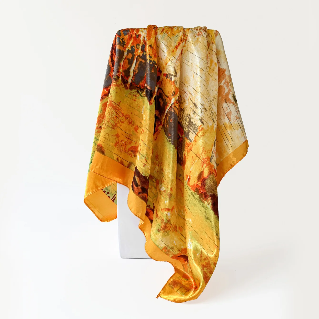 

Шелковый квадратный платок 90x90 см из сатина с принтом, женский хиджаб, шейный платок, шаль, повязка на голову, аксессуар для волос, бандана