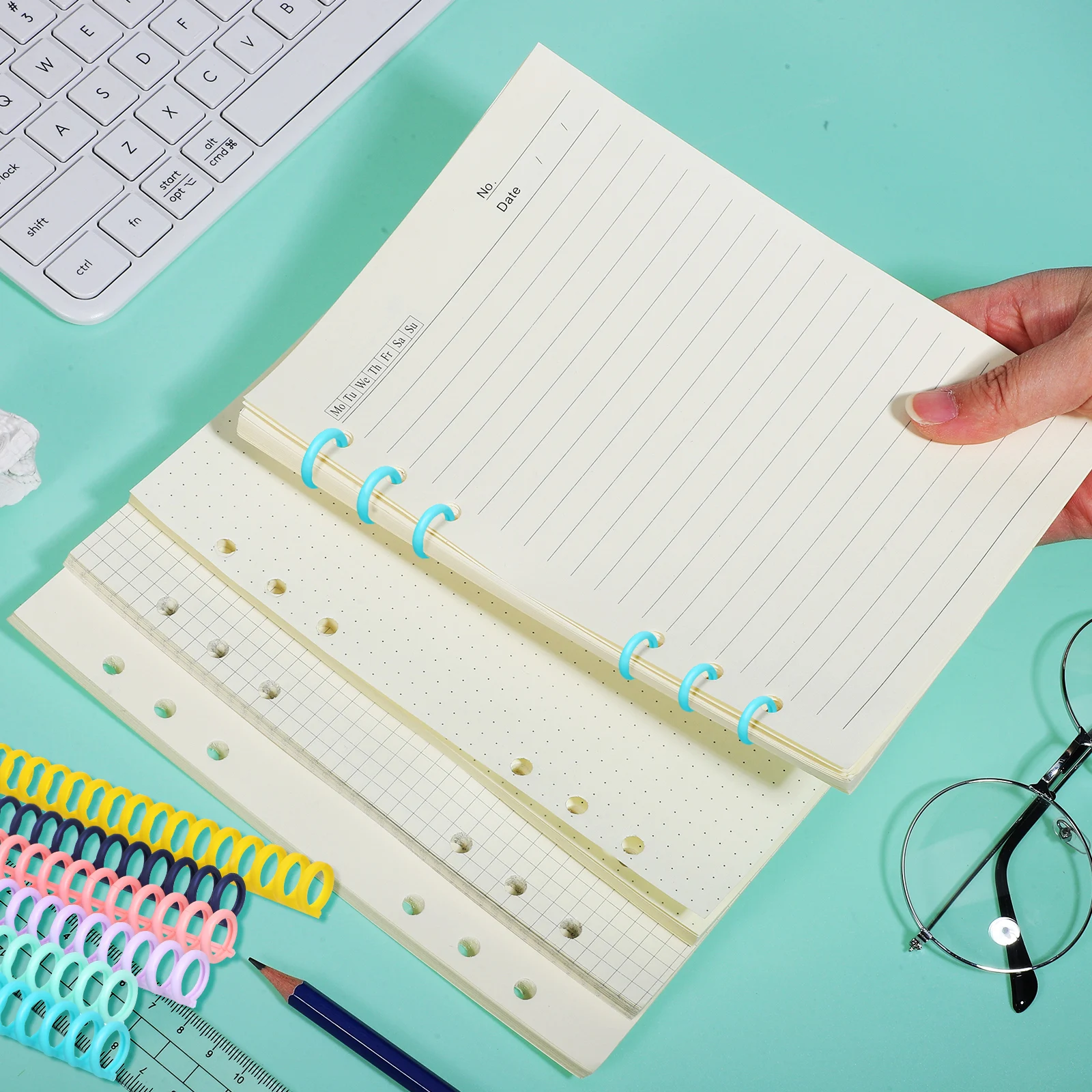 12 قطعة شرائط ربط بلاستيكية 30 حلقات الموثق العمود الفقري لأجهزة الكمبيوتر المحمولة لتقوم بها بنفسك لفائف ملزمة فضفاضة ورقة الموثق آلية استبدال عدة #4