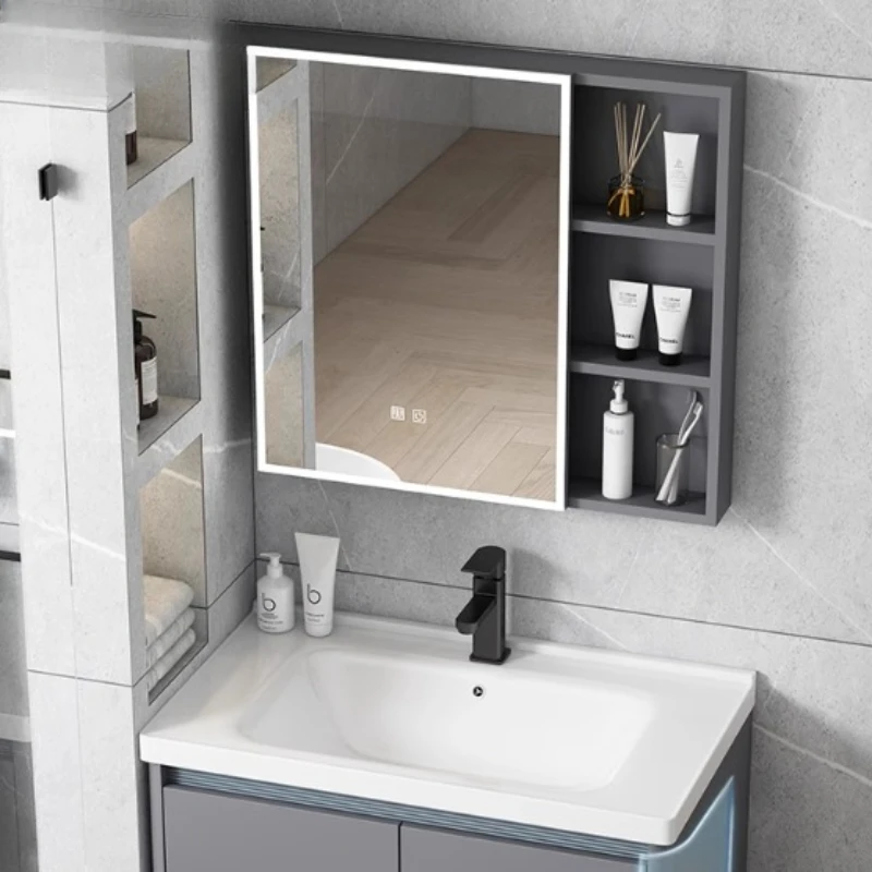 White Cabinet Space Saving Bathroom Storage Column Open Cabinets Washbasin Kit Mirrors Furniture Luxury Multifunction Gabinete