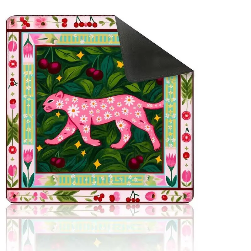VIKAMA Cute Jungle Pink Panther Mahjong Mat Non Slip Washable Portable Game Table Pad Sweet Gift For Ladies Family Game Night