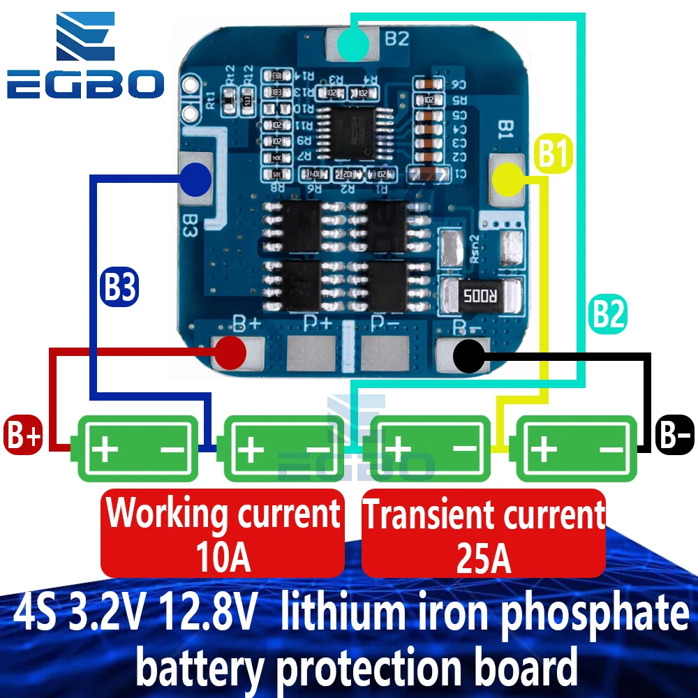 

LiFePO4 BMS 4S 3.2V 12.8V 10A Battery Protection Board for 18650 Cells 3.6V 14.4V Charger Module/Overcharge/Discharge Protection