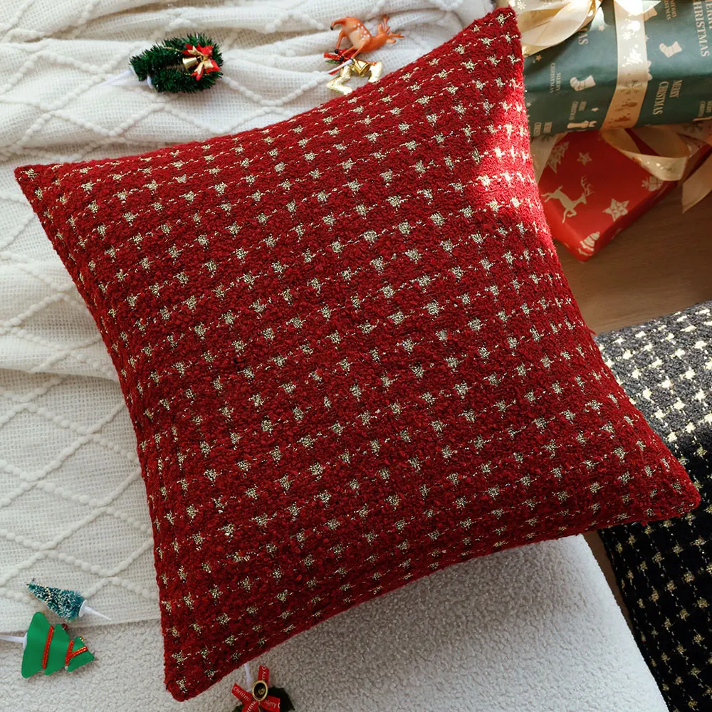Red Gold Houndstooth Yarn-dyed Christmas Decorative Cushiocover Living Room Sofa Throw Pillow Cover Party Home Decoration 45x45