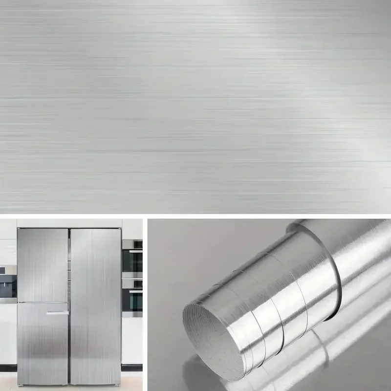 

Waterproof Metal Brushed Silver 40cm Wall Sticker Stainless Steel Kitchen Living Room Refrigerator Countertop Sticky Wallpaper