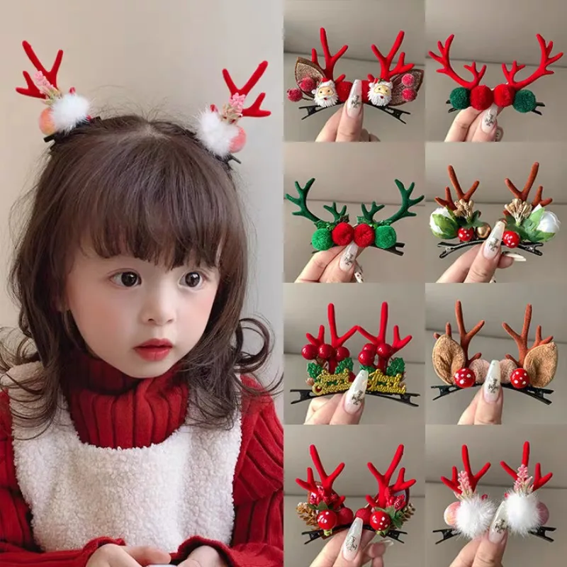 زوج من أغطية الرأس لعيد الميلاد للأطفال على شكل قرون لطيفة لعيد الميلاد وحلي إكسسوارات عيد الميلاد