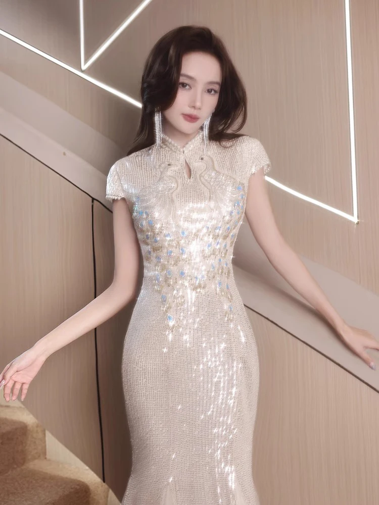 

Ele Fi Tail Gown with Water Drop Neline Sequin Adult Ceremony Host Evening Dr Summer Long Skirt Ele Sle