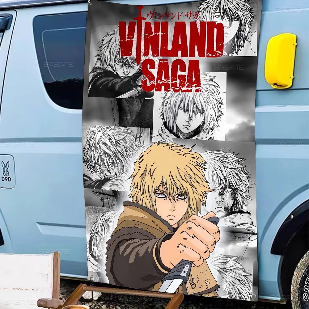 Japanese Anime Vinland Saga High End Quality Banner Printing Artistic Atmosphere Style Camping Flag