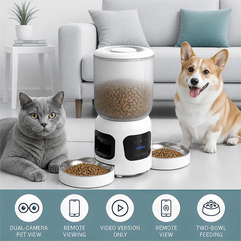 Dual-Camera Pet Feeder with 6L Food Hopper, App Remote Feeding, 180 Degree Wide Angle Live View Video Version Available