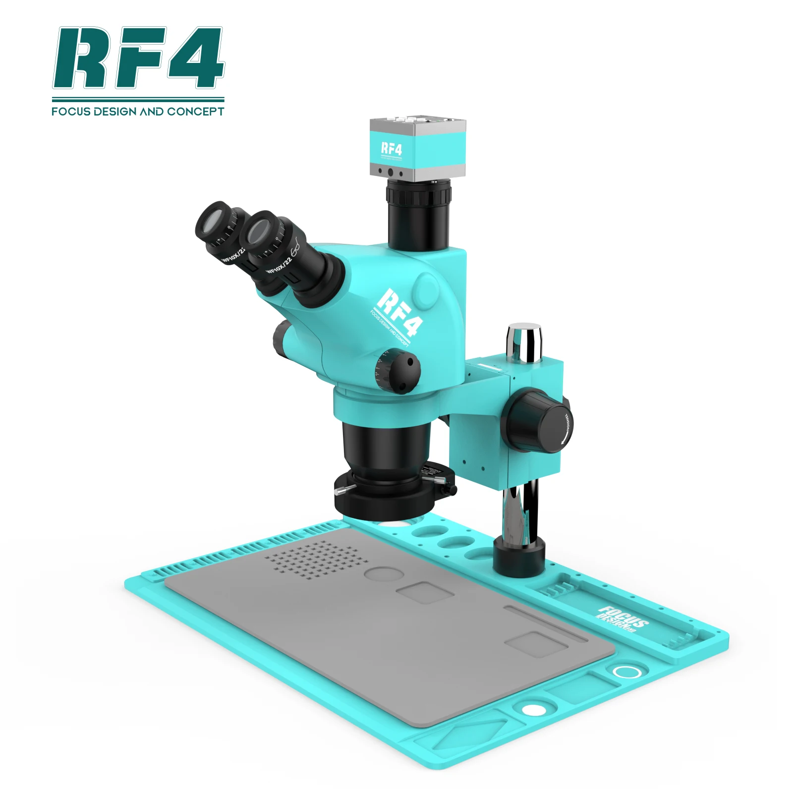 RF4 HDMI 6.5X-65X three eye microscope 2K camera aluminum alloy large base LCD circuit welding continuous zoom RF6565TVD2-2KC2