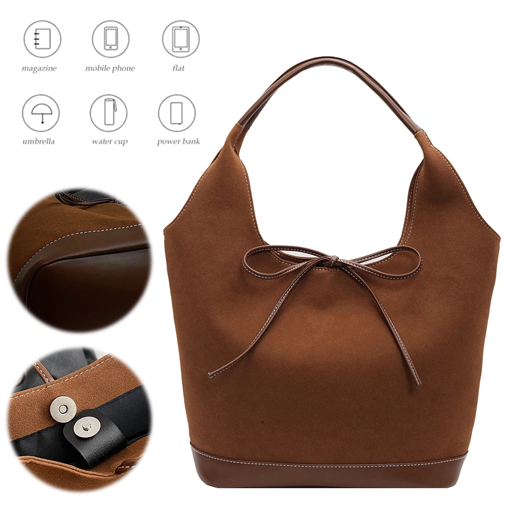 

Women PU Tote Bag Designer Shoulder Bags Large Capacity Suede Tote Purse Hasp Closure Chic Hobo Bag Stylish Commuting Bag