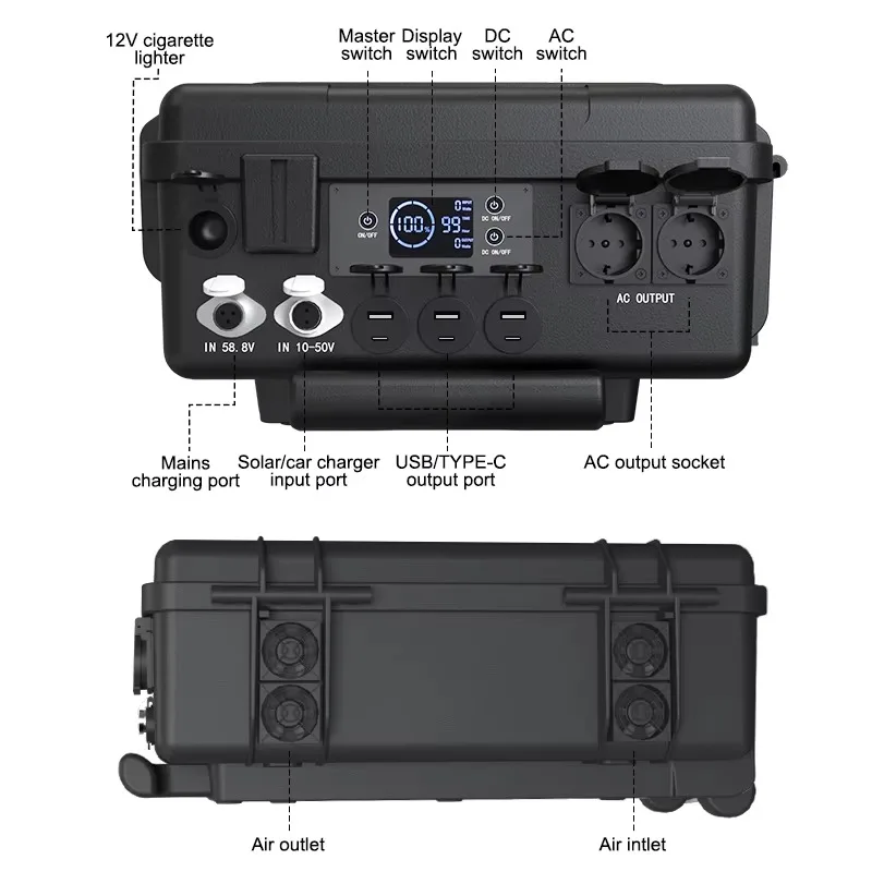 110V 220V Portable Charging Station 3000W Solar Generator, External Battery Emergency Starter LiFePO4 Charging Station