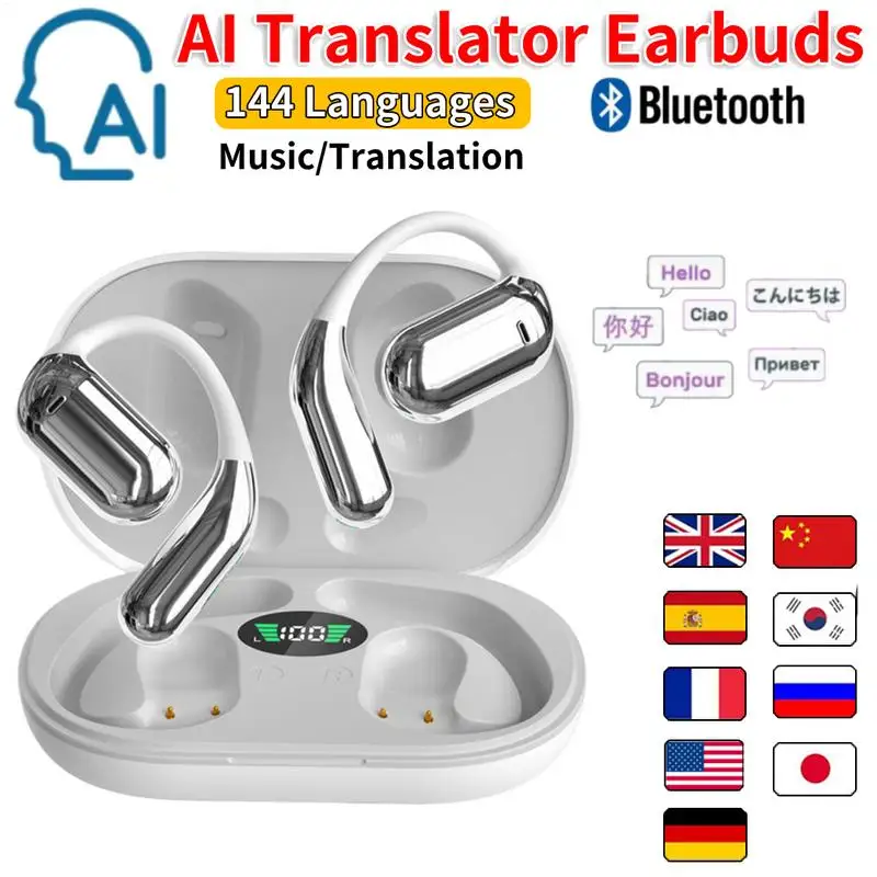AI Traductor fonesbluetooth Auriculares Traductores en tiempo real Auriculares 144 idiomas Traductor de voz Auricular inalámbrico Bluetooth