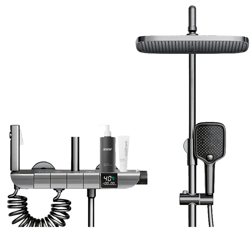 

Household shower set, thermostatic digital display, bathroom, bathroom, white all-copper piano shower.