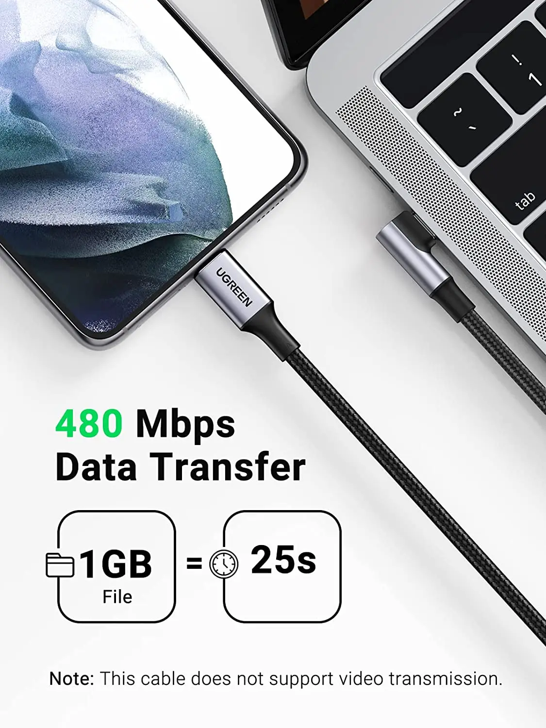 UGREEN 100W USB C Cable 90 Degree Type C Charging Cable Nylon Braided Upgraded Right Angle Design 3.3FT Perfect Length Cable