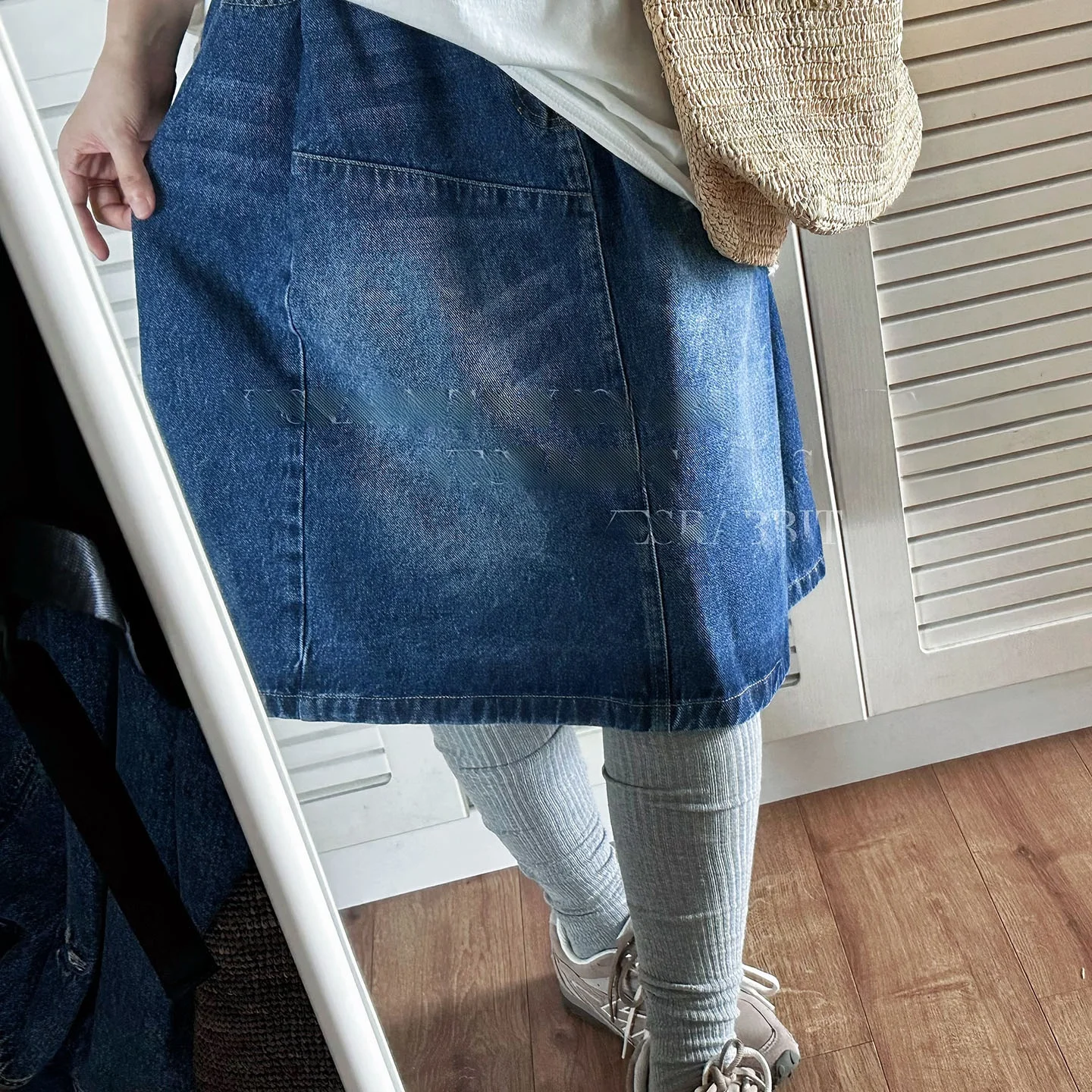 

YesRabbit Women's A-Line Skirt Elastic Waist Slimming Blue Jeans Casual High Waist Short Skirt Commute Straight Type