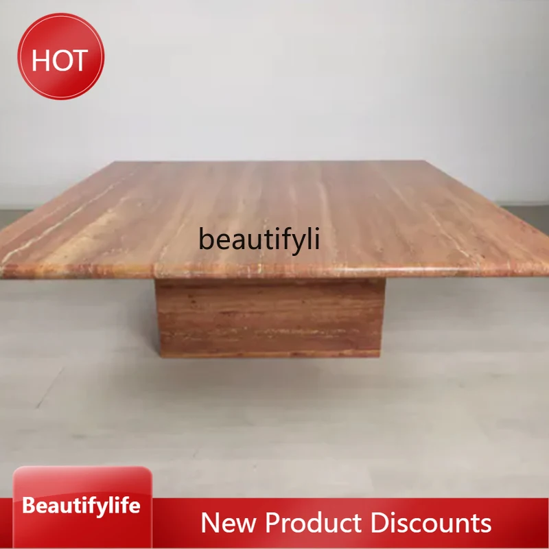 

X188 Wabi Sansan natural marble travertine coffee table assembly model room red travertine small apartment coffee table