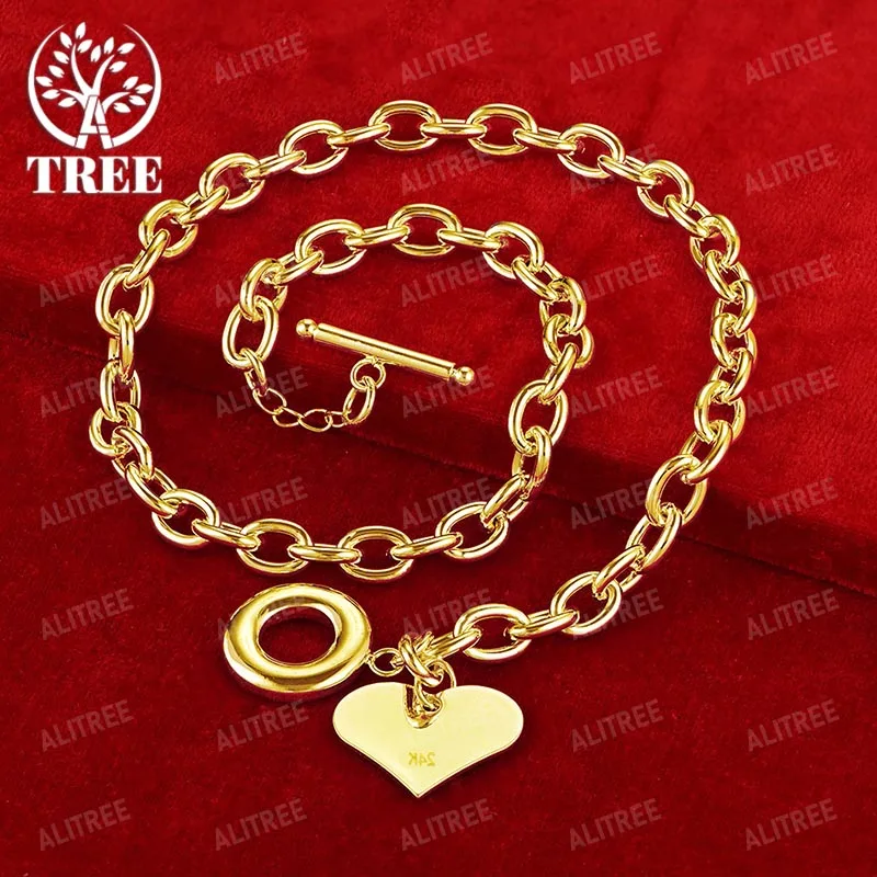 

ALITREE 18K Yellow Gold Heart-shaped Card Pendant Chain Necklaces For Woman Fashion Party Wedding Birthday Jewelry Romantic Gift